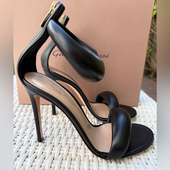 Gianvito Rossi Bijoux Black Nero Lambskin Napa Leather Ankle Strap Heels 37.5 - Picture 12 of 13